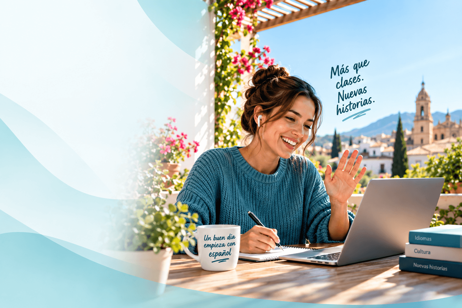Student learning Spanish online